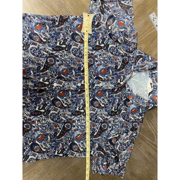 VTG 1970s Sears Disco Paisley Shirt Large 20 Women Polyester Perma Prest Blue - Picture 10 of 10